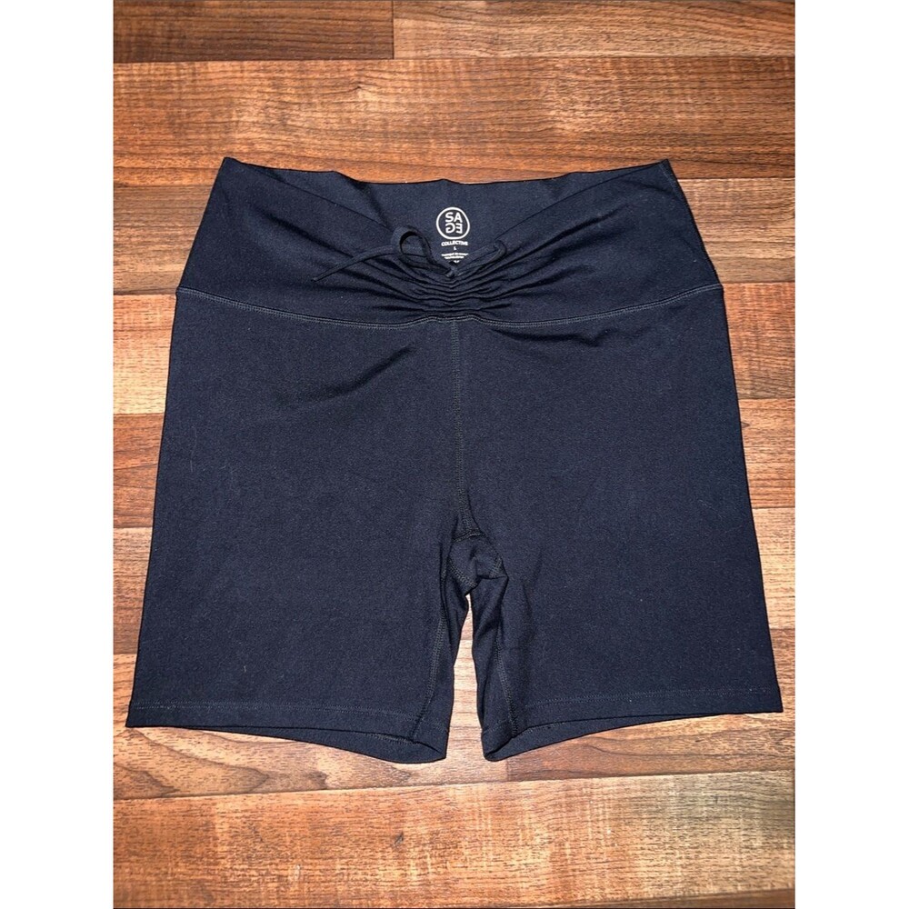 Sage collective Black High-Rise Ruched-Front Bike Shorts large stretch
